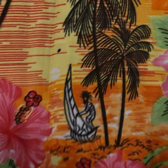 Puerto Rico Womens Dress Hawaiian Midi Tie Back Ankle Slits Orange Yellow Sz Med - Picture 7 of 12